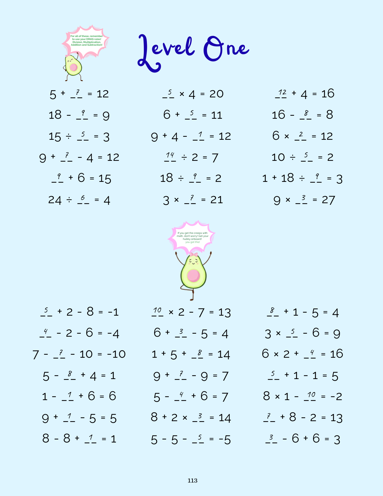 Fill in the blanks math answers, page 9